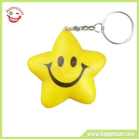 2015 Hot Sale PU Foam Promotional Customized Five-star Stress Ball with Keychain for Relieving Stress