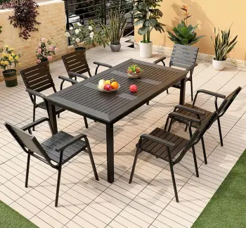 Outdoor Aluminum iplastic Dining Set - Courtyard Anti-Corrosion Wood Table and Chairs for Garden and Balcony