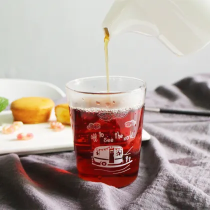 Glass Tea Cup Coffee Cup Printing Glass Mug for Coffee Shop