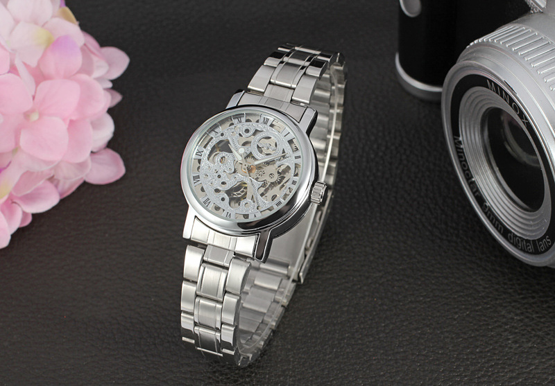 wholesale stainless steel band watch with visible mechanism