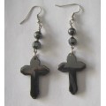 Hematite Cross Earring