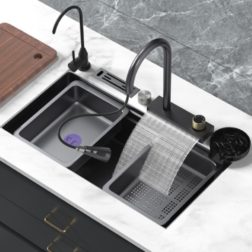 Black Waterfall Single Bowl Stainless Steel Kitchen Sink