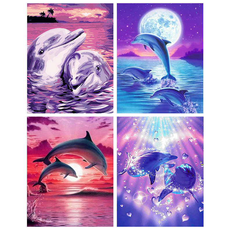 GATYZTORY 60x75cm Dolphin DIY Painting By Numbers HandPainted Animal Oil Painting Canvas Colouring Unique Gift Home Decor