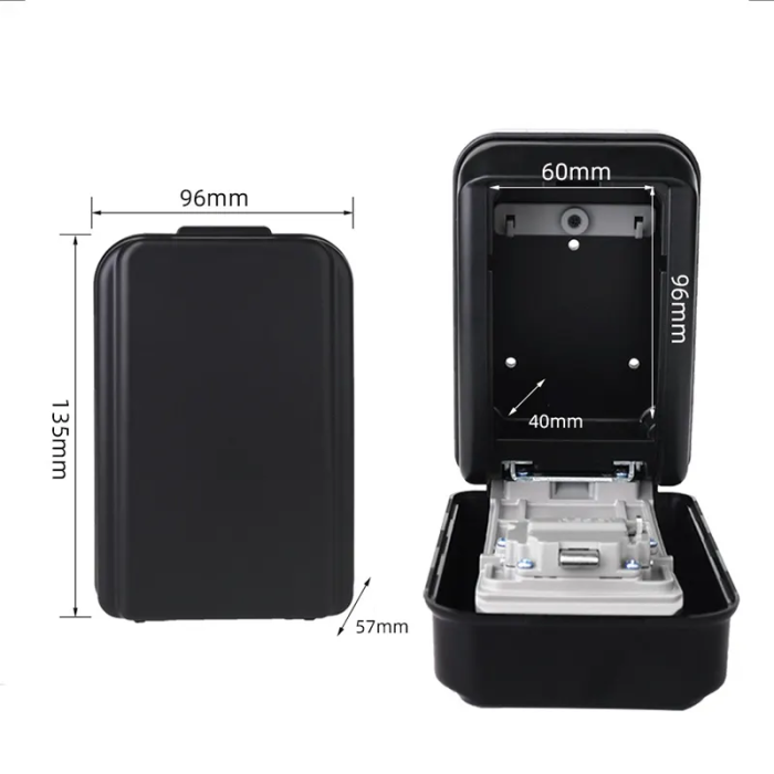 Металлическая коробка с переводящимся на стену для хранения цифр