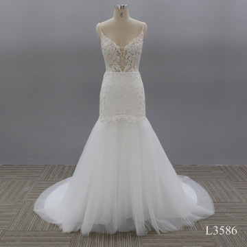 Free Shipping White Scoop Vestidos De Novia Floor Length Sleeveless Lace beaded mermaid Wedding Dresses