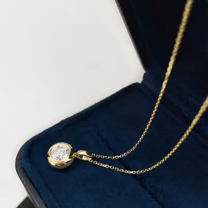 18K Gold Bezel Lab Grown Diamond Pendant Necklace