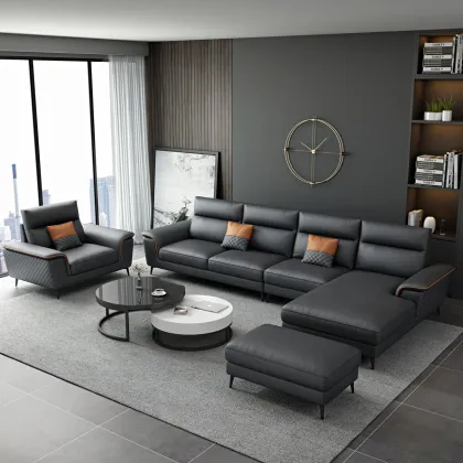 Contemporary Black L-Shaped Sofa Set