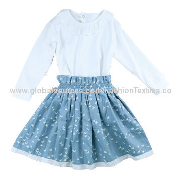 Girls' skirts with printed cotton and cotton lace