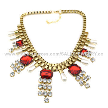 Fashion Chain Chokers, Made of Alloy/Rhinestone/Metal/Pearl, OEM Colors are Available