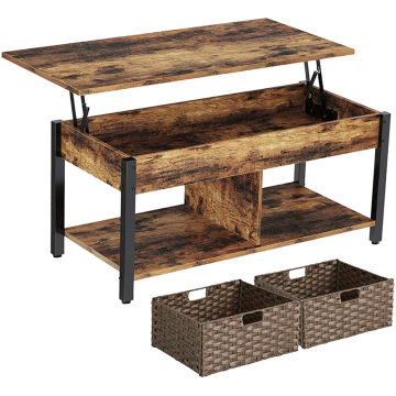 Wooden Lift-Up Coffee Table and Metal Frame Dining Table with Additional Storage Solutions: Baskets and Underneath Space