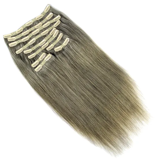 Factory price light color straight human hair clip in extensions