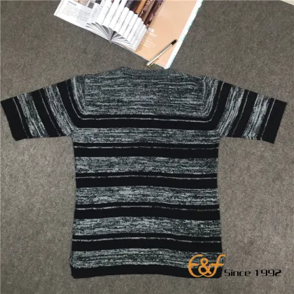 Short Sleeves Crew Collar Stripe Slit Sweater for Men