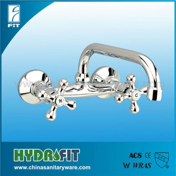 High quality wall mounted double handle zinc or brass kitchen sink tap