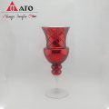 Red Transparent Long-Stawed Glass Pedestal Candlestick