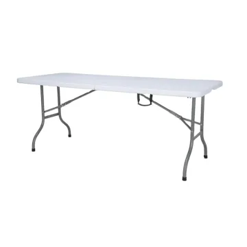 8FT Outdoor Dining Table: Portable, Foldable Banquet and Catering Table with Plastic Chairs for BBQ, Camping, and Picnics