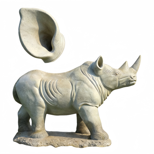 Handcrafted Stone Rhino Statue with Textured Detail