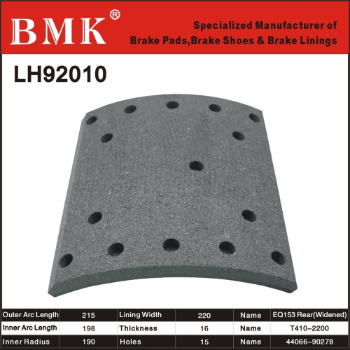 High Quality Brake Linings EQ153 Rear (Widened) /44066-90278/Lh92010