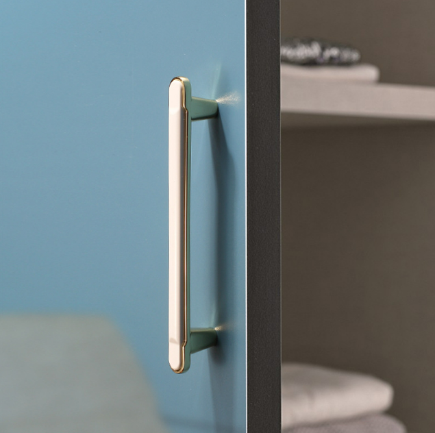 kitchen cabinets with white handles