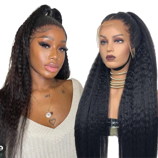 150% 180% Density Kinky Straight Human Hair Wigs Lace Front Wigs Kinky Straight 13x6 Lace Frontal Human Hair Wigs