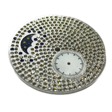 Full Pave watch dial with moon phase decoration