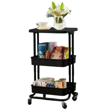 Good Price 3-Tier Metal Trolley Organizer with Lockable Wheels and Plastic Tabletop Rolling Storage Cart: Affordable Organization Solution