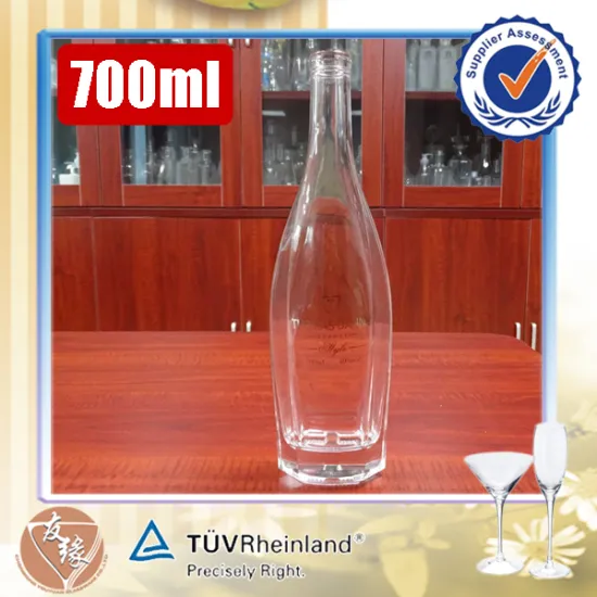 Brandy bottle packaging antique super flint glass cork 700ml custom cognac bottle