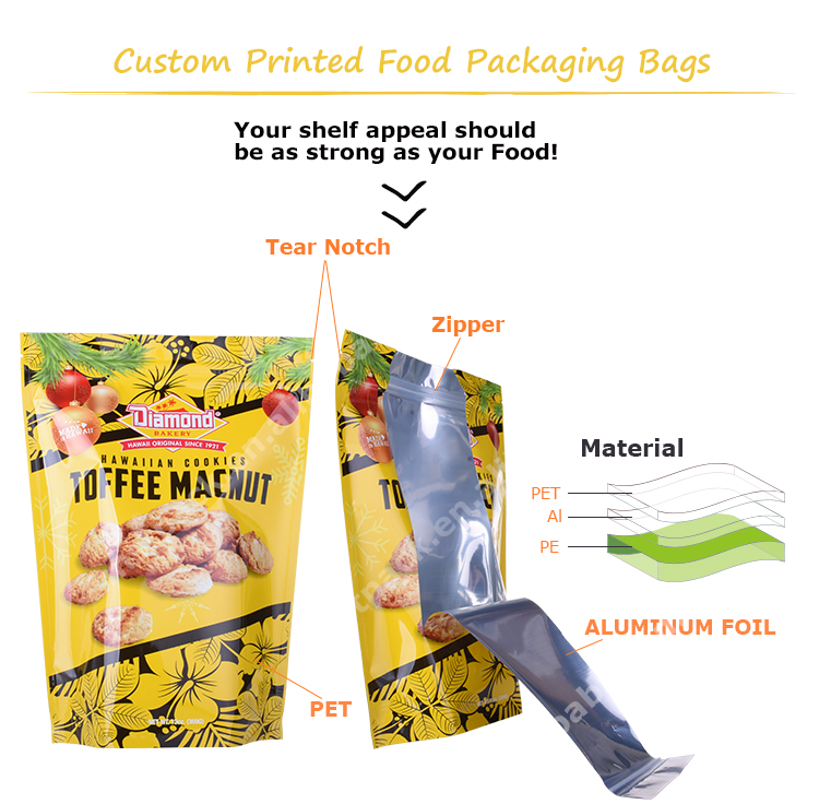 Compostable Custom Stand Up Cookie Packaging Customized Printing 