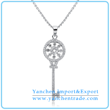 Popular Inspirational Sterling Silver Necklace Key Shape Pendant