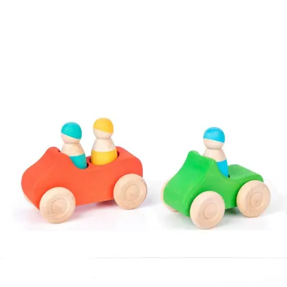 Rainbow Cars: A Set of 7 Educational Wooden Mini Vehicles - Stacking Toys for Children