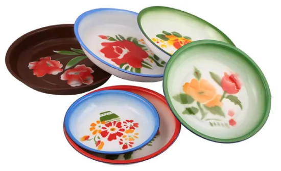 Portable Good Quality Beautiful Flower Decal Enamel Plate/ Rice Plate 14-26cm