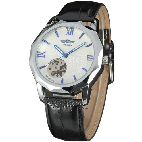 winner mininalist automatic movement watch with skeleton design