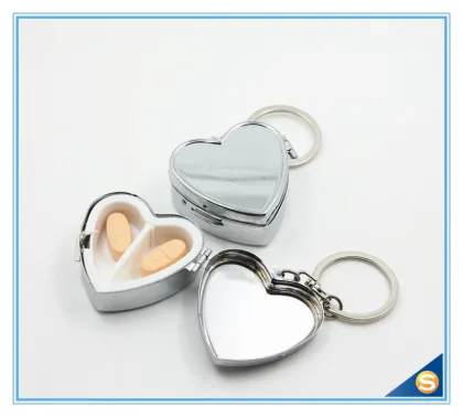 Heart Shape Tin Pill Box with Keychain