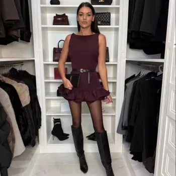 European and American Solid Pattern Women's Fashion Dress