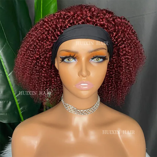 Wholesale Vendor Raw Virgin Cuticle Aligned Brazilian/Indian Black Kinky Curly Human Hair Headband Wig