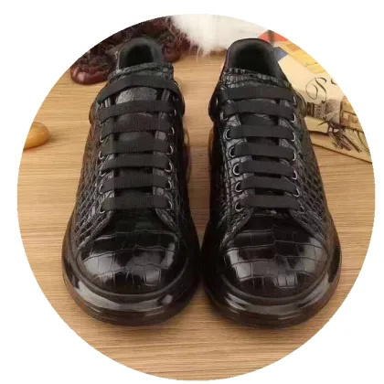 Men's Shoes New Fashion Casual Shoes Summer Breathable Top Layer Leather Crocodile Leather Shoes Air Cushion Sneakers