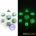 Bescon Super Glow in the Dark Metal Polyhedral D&D Dice Set of 7 Luminous Metallic RPG Role Playing Game Dice 7pcs Set D4-D20