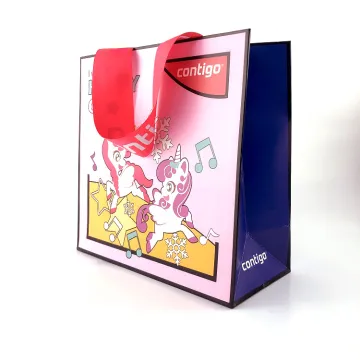 Printed Custom Shopping Paper Bag With Ribbon Handle