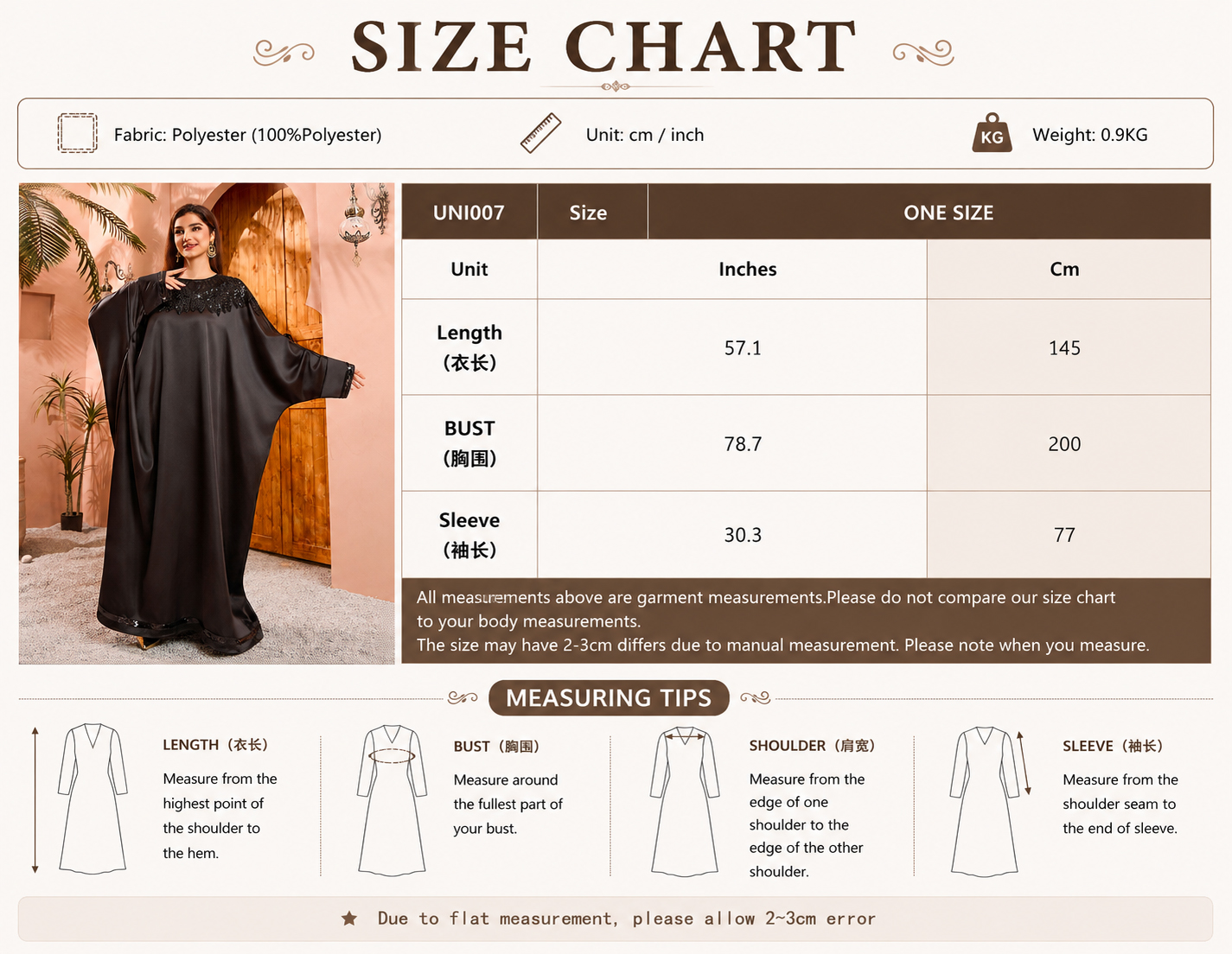 Black Sequin Beaded Batwing Sleeve Abaya Gown