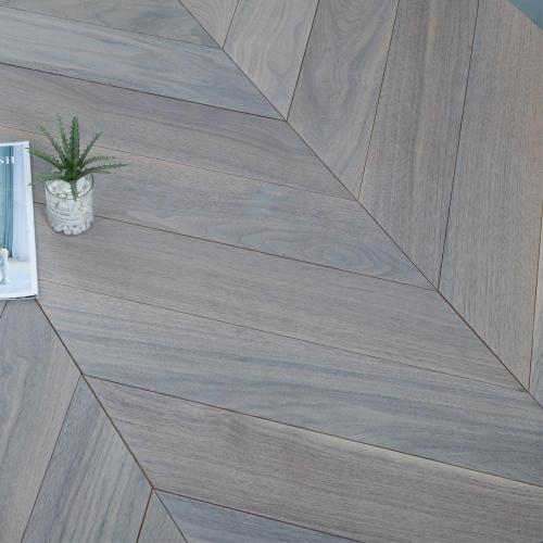 Chevron style grey walnut engineered hardwood flooring