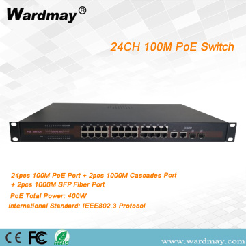 24chs Industry-grade Double fiber port POE switch