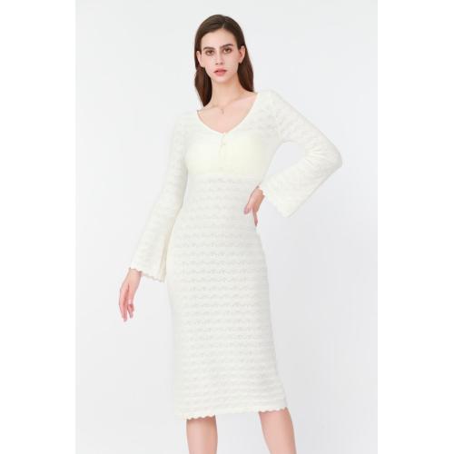 Flared-Sleeve V-neck Kint Dress