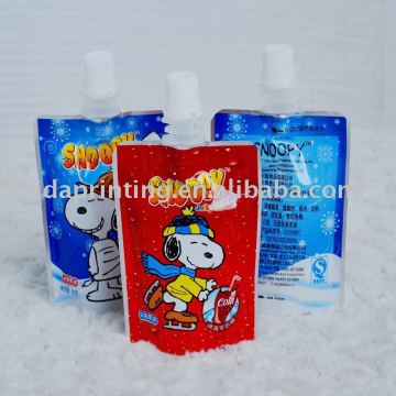 Plastic juice liquid bag with spout and cap, good printing