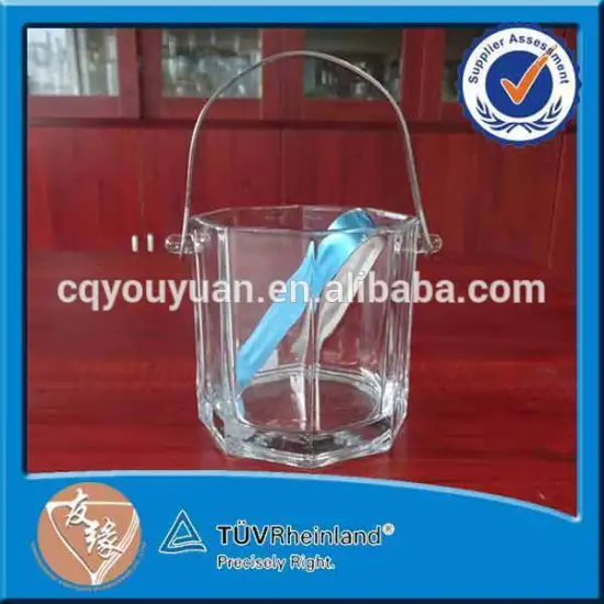 High white glass 800ml small ice bucket with metal handle