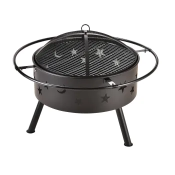 23.5 Inch Outdoor Fire Pit: Star and Moon Spark Screen with Poker - Perfect for Patio, Garden, Picnics, Bonfires, and Camping