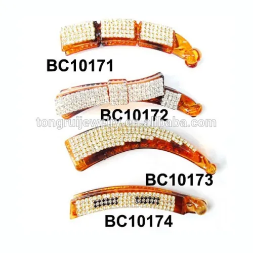 Shining Crystal Banana Clip Brown Plastic Hair Clips In Stock, High