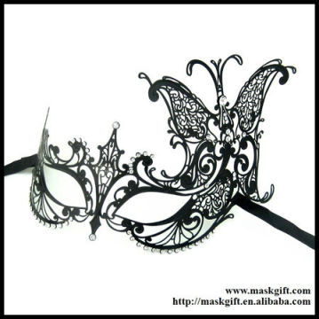New Arrival Hot Sell Wholesale Venetian Black Laser Cut Luxury Metal Butterfly Princess Masquerade Mask With Rhinestone MA002-BK