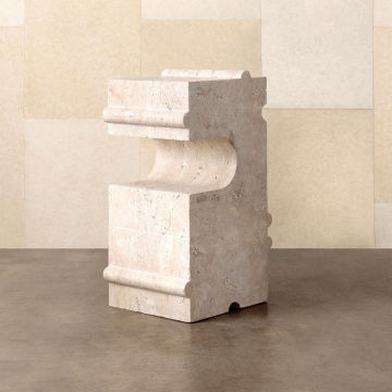 Natural Travertine Column Side Table Carving