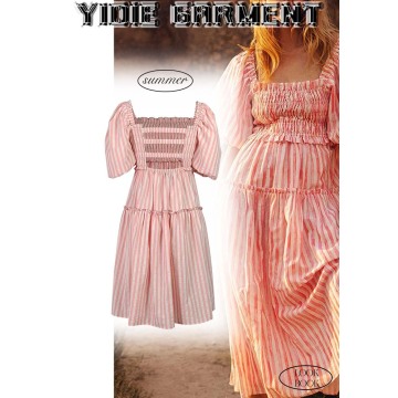 Vestido de bolo de mangas curtas curtas rosa de senhoras