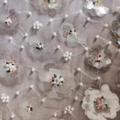 sequin emb three-dimensional flower fabric