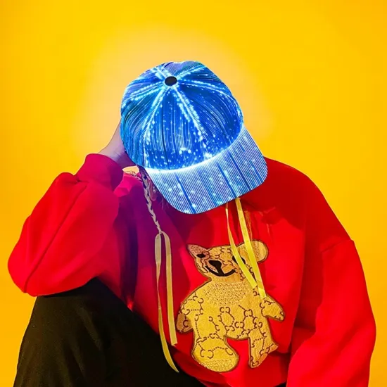 Festive Luminous LED Baseball Hats - Fiber Optic Light Cable Glow Hat